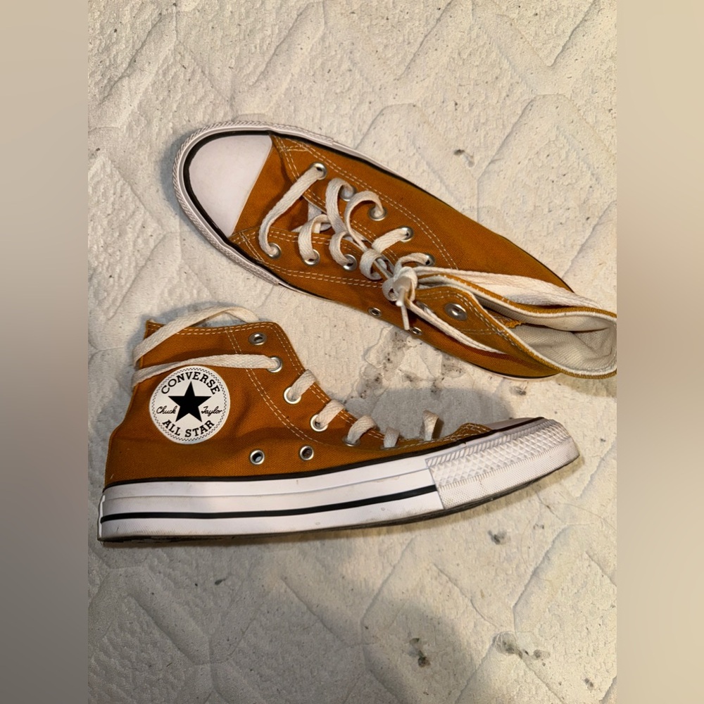 mustard yellow high top converse